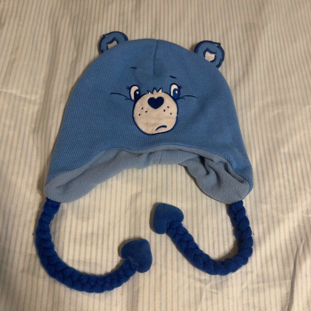 Blue Care Bears hat with ears and braided ties #carebears